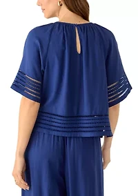 Women's Short Sleeve Trim Linen Top