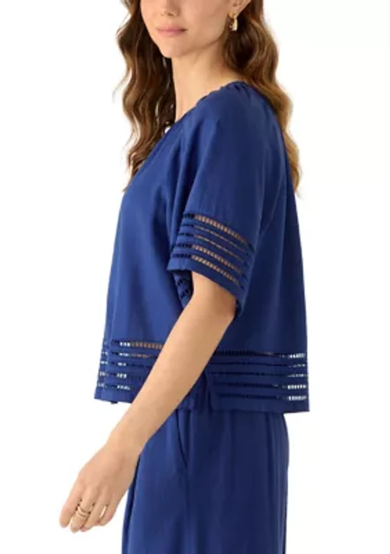 Women's Short Sleeve Trim Linen Top
