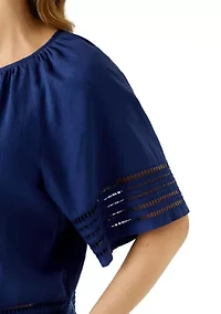 Women's Short Sleeve Trim Linen Top