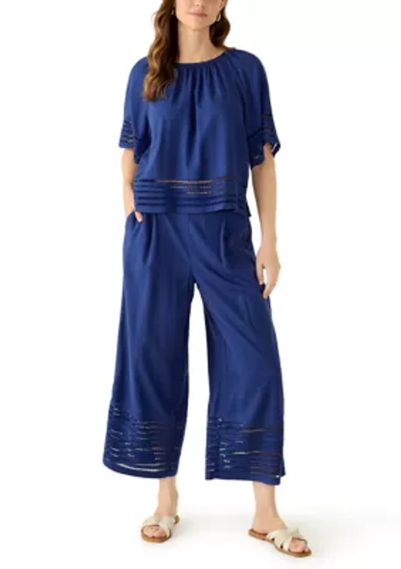 Women's Short Sleeve Trim Linen Top