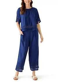 Women's Wide Leg Pants with Trim