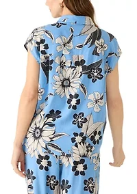 Women's Cap Sleeve Floral Linen Shirt