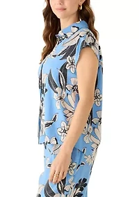 Women's Cap Sleeve Floral Linen Shirt