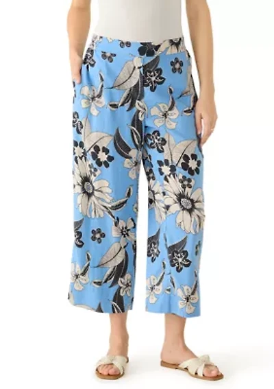 Women's Pull On Floral Wide Leg Linen Pants