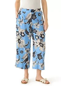 Women's Pull On Floral Wide Leg Linen Pants