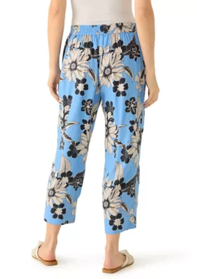Women's Pull On Floral Wide Leg Linen Pants
