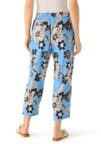 Women's Pull On Floral Wide Leg Linen Pants