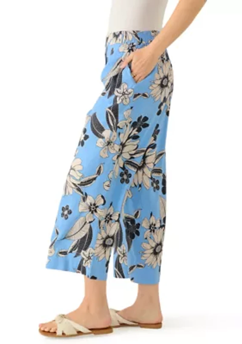 Women's Pull On Floral Wide Leg Linen Pants