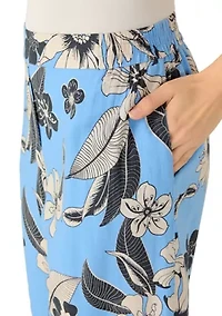 Women's Pull On Floral Wide Leg Linen Pants