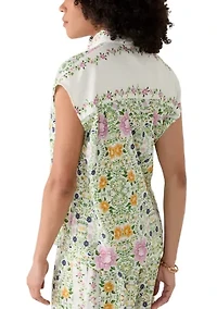 Women's Cap Sleeve Floral Linen Shirt