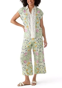 Women's Cap Sleeve Floral Linen Shirt