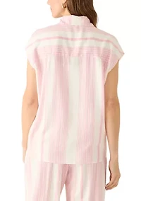 Women's Cap Sleeve Striped Linen Shirt