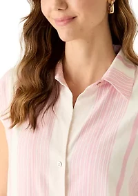 Women's Cap Sleeve Striped Linen Shirt