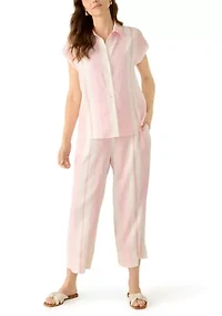 Women's Cap Sleeve Striped Linen Shirt