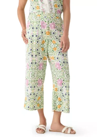 Women's Wide Leg Floral Linen Pants