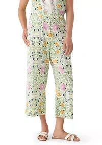Women's Wide Leg Floral Linen Pants