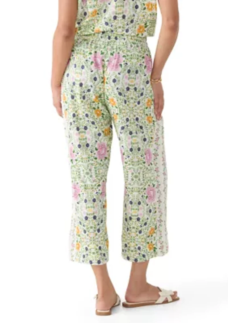 Women's Wide Leg Floral Linen Pants