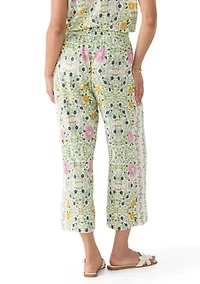 Women's Wide Leg Floral Linen Pants