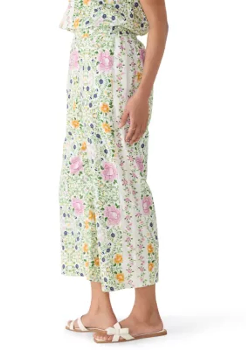 Women's Wide Leg Floral Linen Pants