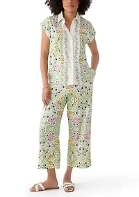 Women's Wide Leg Floral Linen Pants