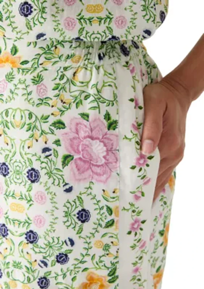 Women's Wide Leg Floral Linen Pants
