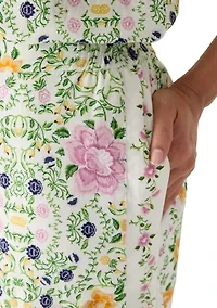 Women's Wide Leg Floral Linen Pants