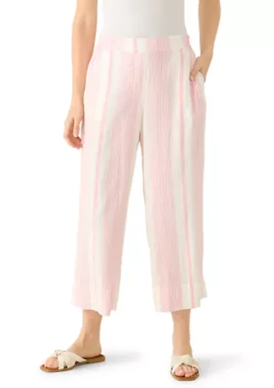 Women's Pull On Striped  Wide Leg Linen Pants