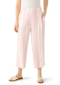 Women's Pull On Striped  Wide Leg Linen Pants
