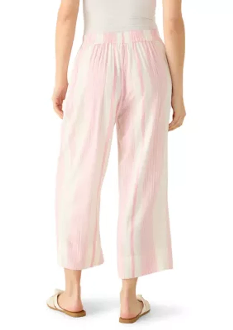 Women's Pull On Striped  Wide Leg Linen Pants