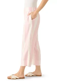 Women's Pull On Striped  Wide Leg Linen Pants