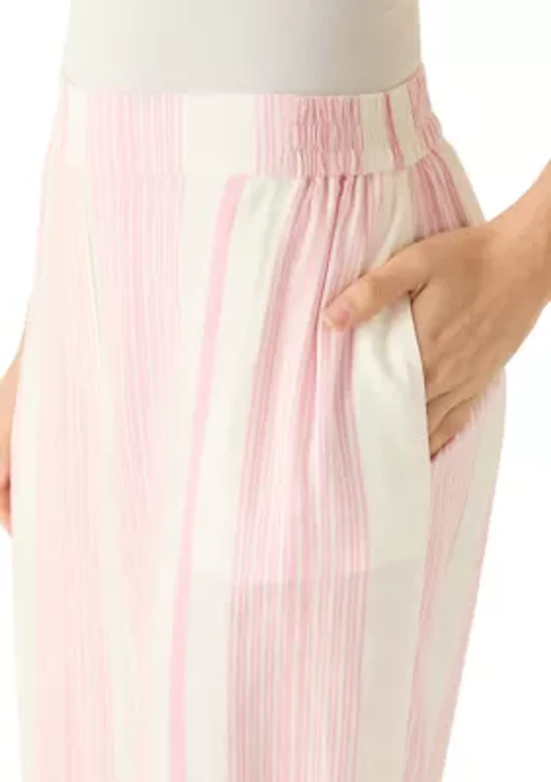 Women's Pull On Striped  Wide Leg Linen Pants