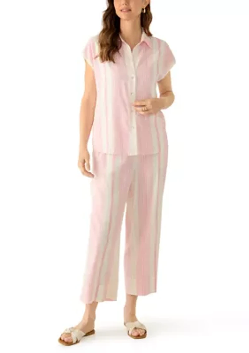 Women's Pull On Striped  Wide Leg Linen Pants