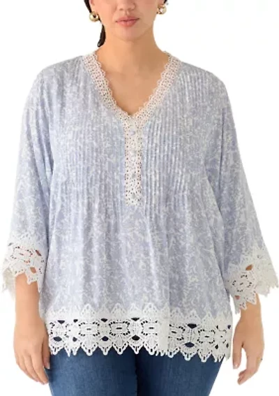 Plus Three-Quarter Drop Shoulder Sleeve Crochet Top