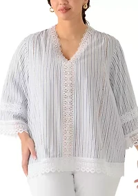 Plus Three-Quarter Drop Shoulder Sleeve Crochet Top