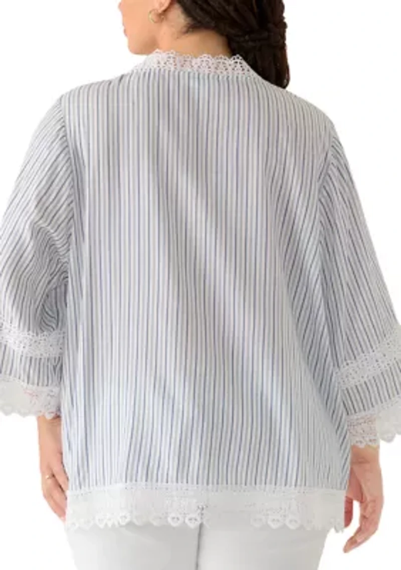 Plus Three-Quarter Drop Shoulder Sleeve Crochet Top