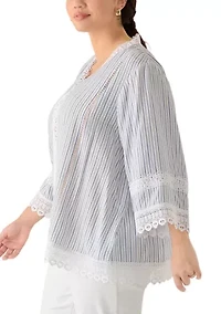 Plus Three-Quarter Drop Shoulder Sleeve Crochet Top