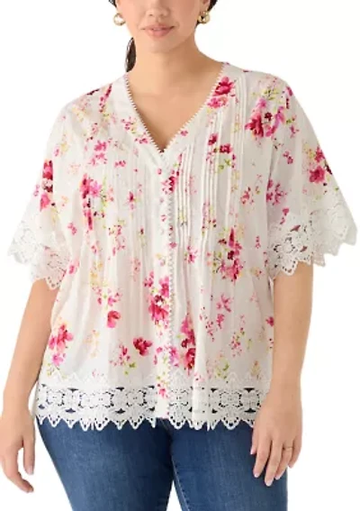 Plus Short Sleeve Crochet Top