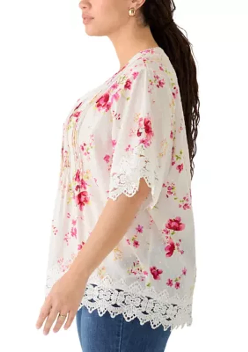 Plus Short Sleeve Crochet Top