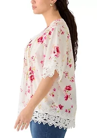 Plus Short Sleeve Crochet Top