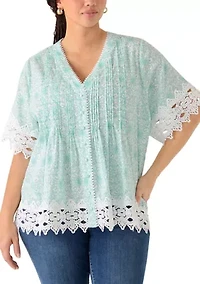 Plus Short Sleeve Crochet Top