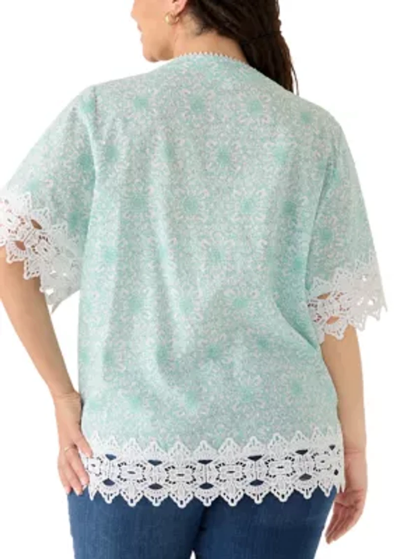 Plus Short Sleeve Crochet Top