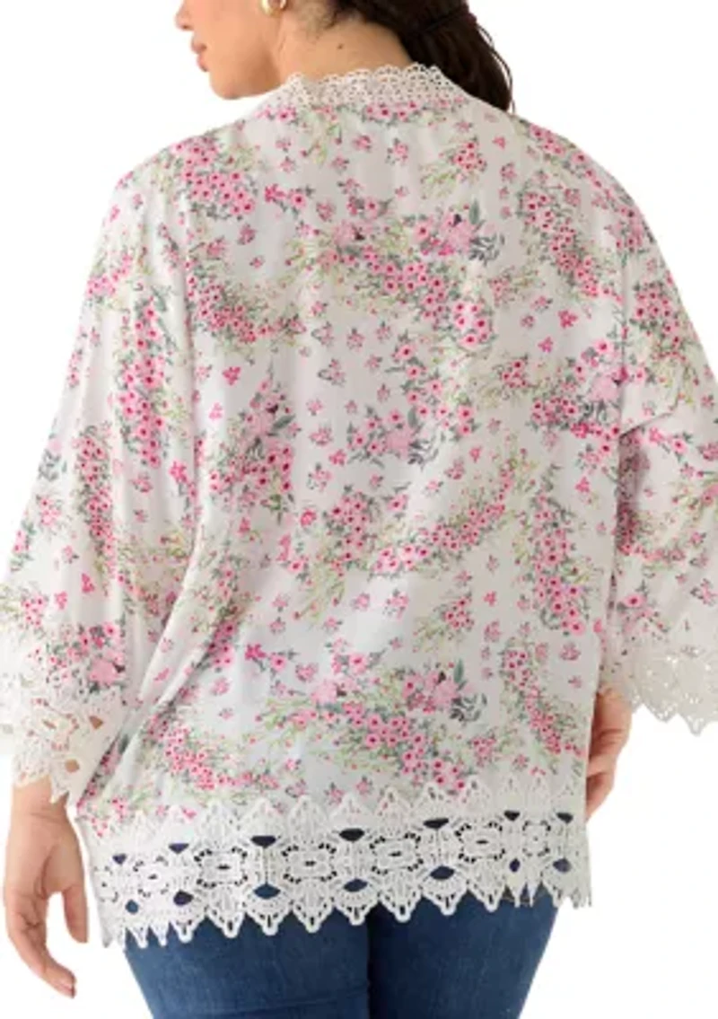 Plus Three-Quarter Drop Shoulder Sleeve Crochet Top