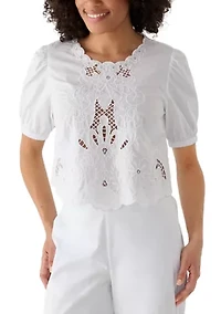 Women's Puff Sleeve Lace Inset Top