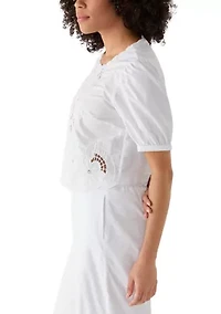 Women's Puff Sleeve Lace Inset Top