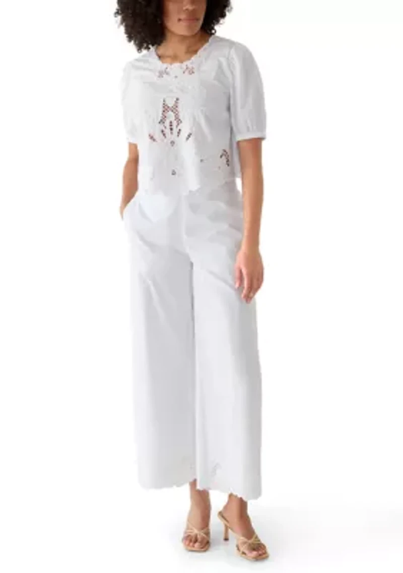 Women's Puff Sleeve Lace Inset Top