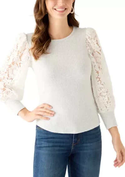 Women's Lace Sleeve Cozy Knit Top