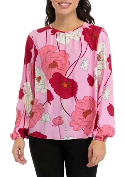 Petite Printed Keyhole Neck Blouse