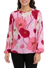 Petite Printed Keyhole Neck Blouse