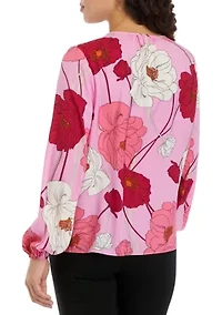 Petite Printed Keyhole Neck Blouse