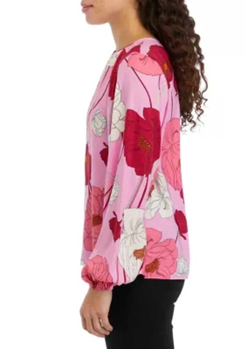 Petite Printed Keyhole Neck Blouse